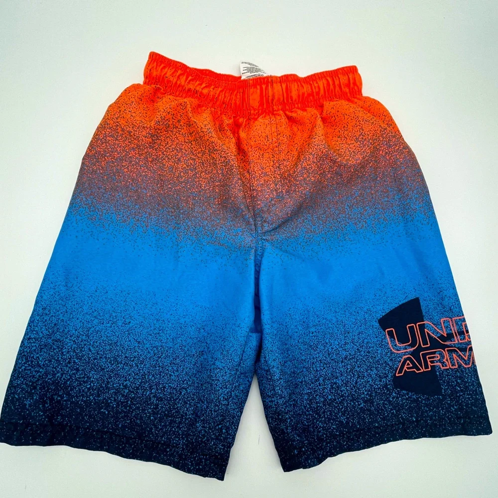 Under Armour Boy’s Orange and Blue swim Shorts Trunks youth Medium UA EUC beach